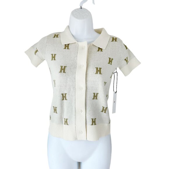 NWT Honor the Gift Short Sweater Monogram Polo Oatmeal XS - Picture 7 of 7